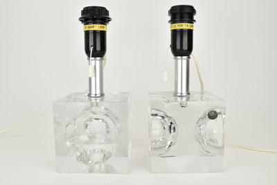 Stunning Set of Crystal Cubic Modernist Table Lamps