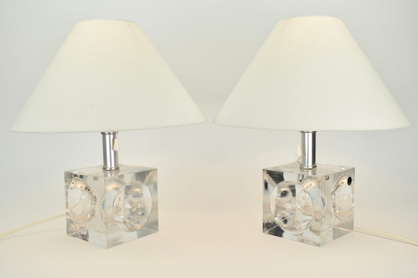 Stunning Set of Crystal Cubic Modernist Table Lamps