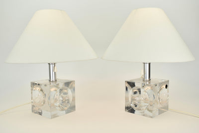 Stunning Set of Crystal Cubic Modernist Table Lamps