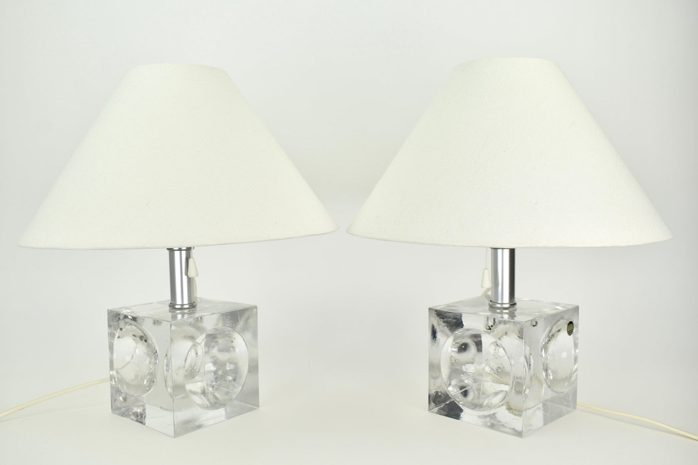 Stunning Set of Crystal Cubic Modernist Table Lamps