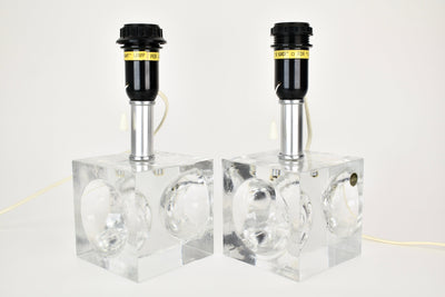Stunning Set of Crystal Cubic Modernist Table Lamps