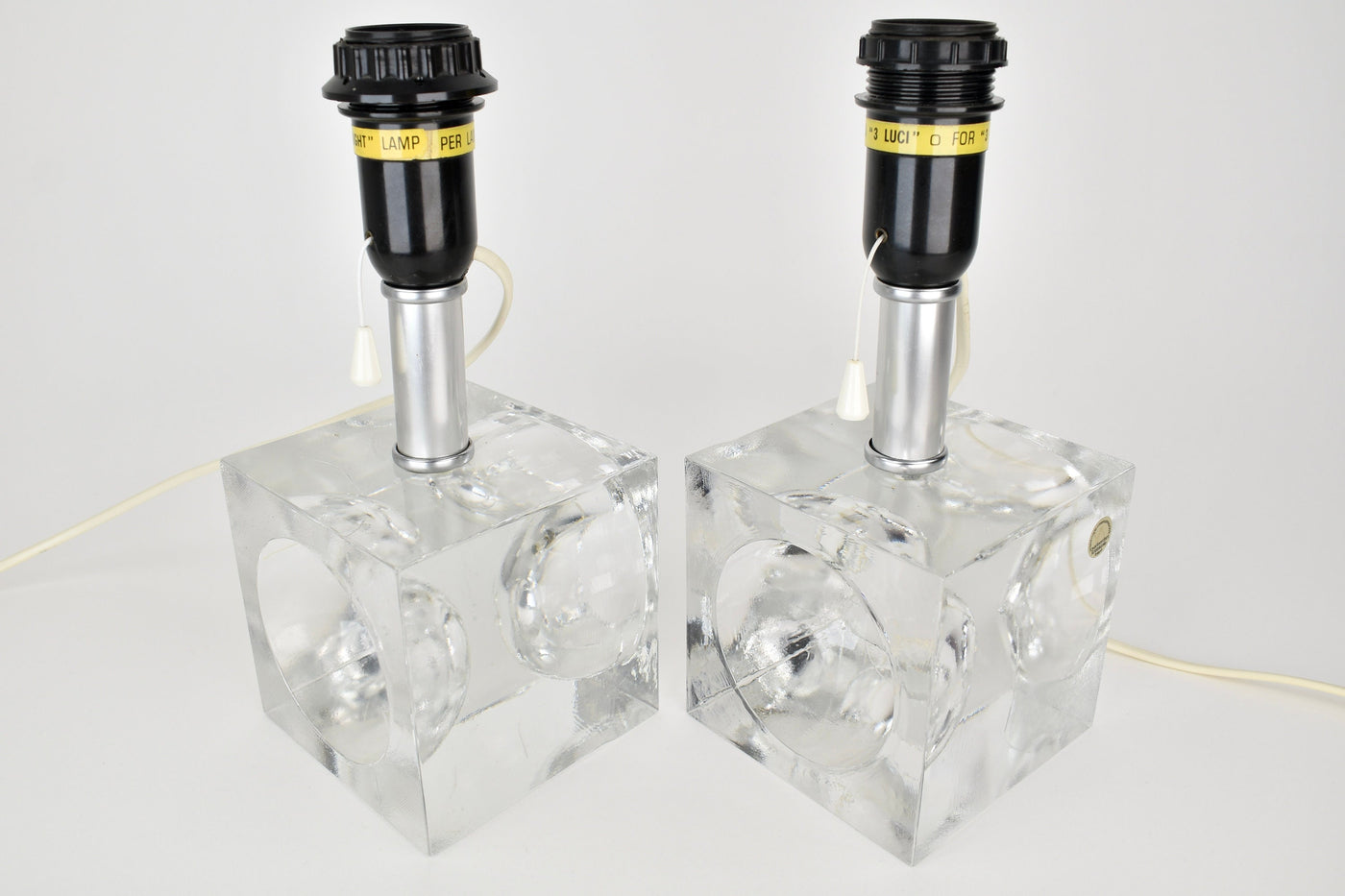 Stunning Set of Crystal Cubic Modernist Table Lamps
