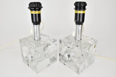 Stunning Set of Crystal Cubic Modernist Table Lamps