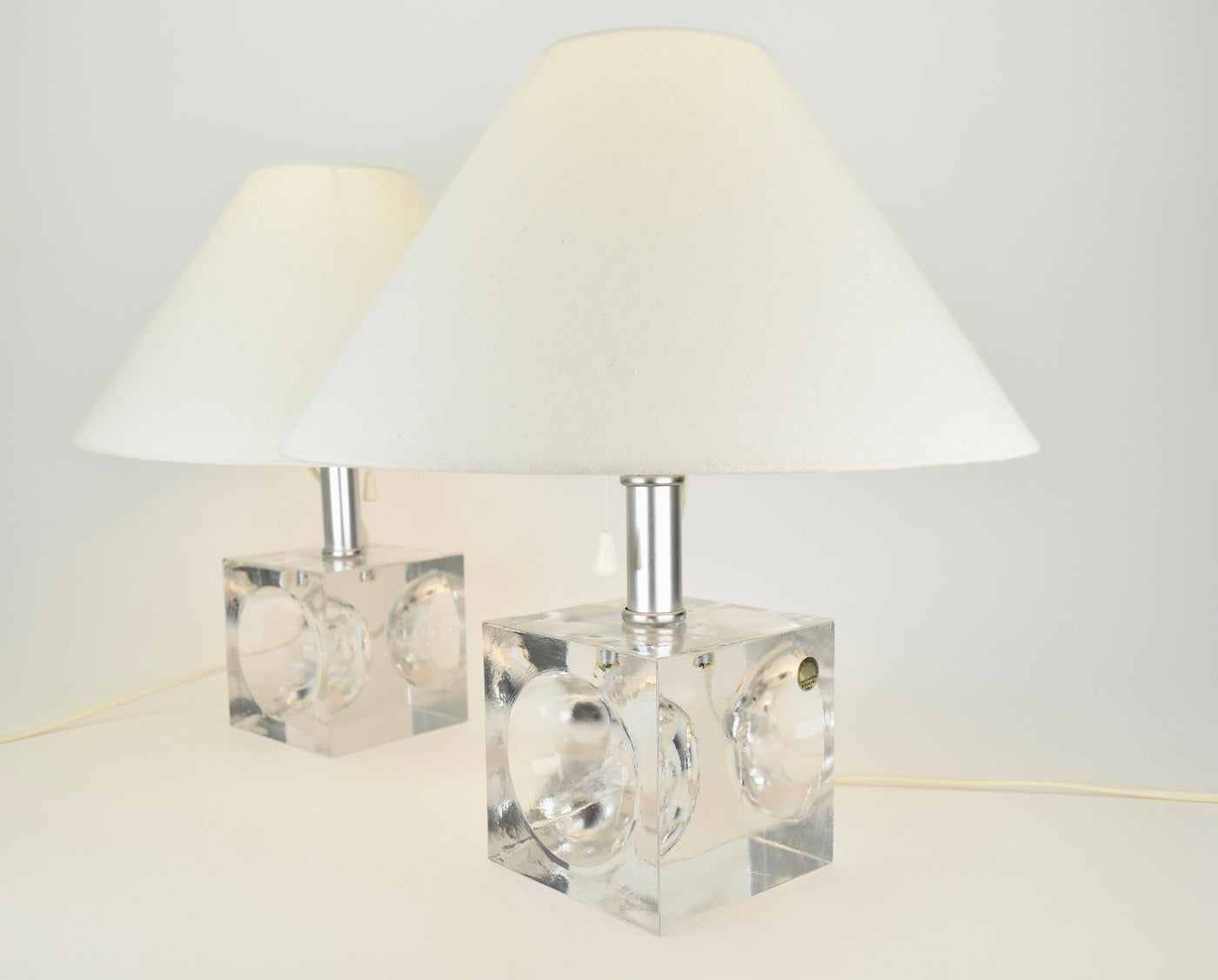 Stunning Set of Crystal Cubic Modernist Table Lamps