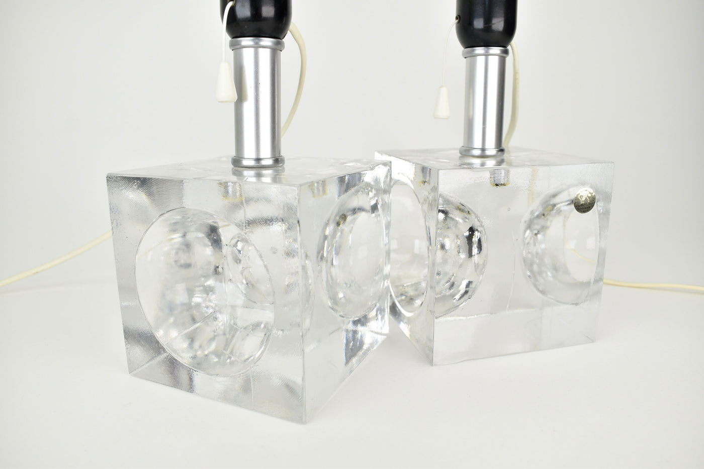 Stunning Set of Crystal Cubic Modernist Table Lamps