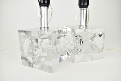 Stunning Set of Crystal Cubic Modernist Table Lamps