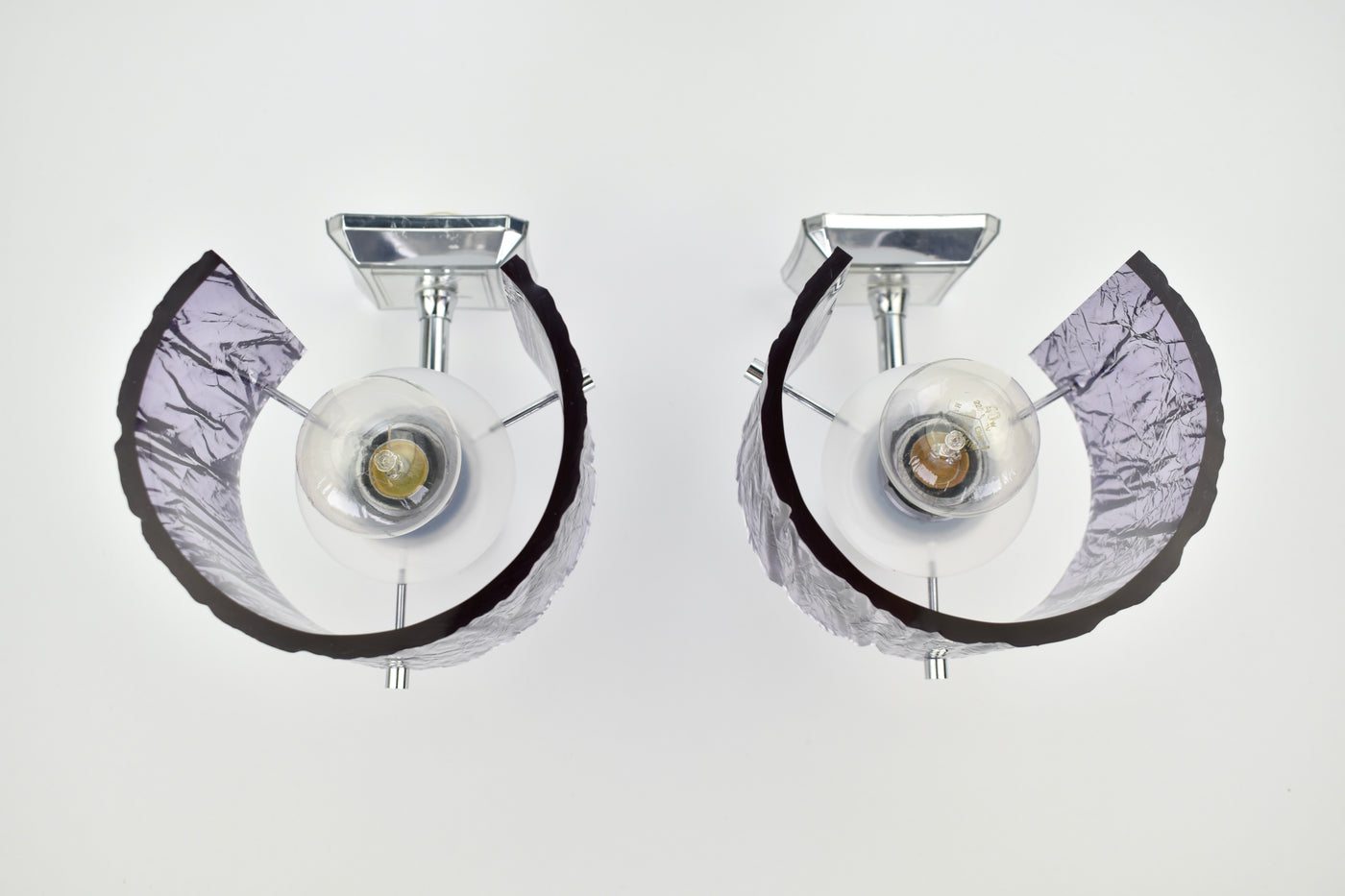 Mid Century Modern Amethyst & Silver Wall Sconces