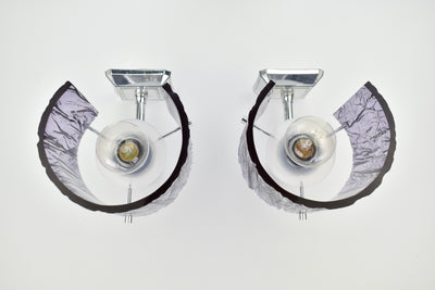 Mid Century Modern Amethyst & Silver Wall Sconces