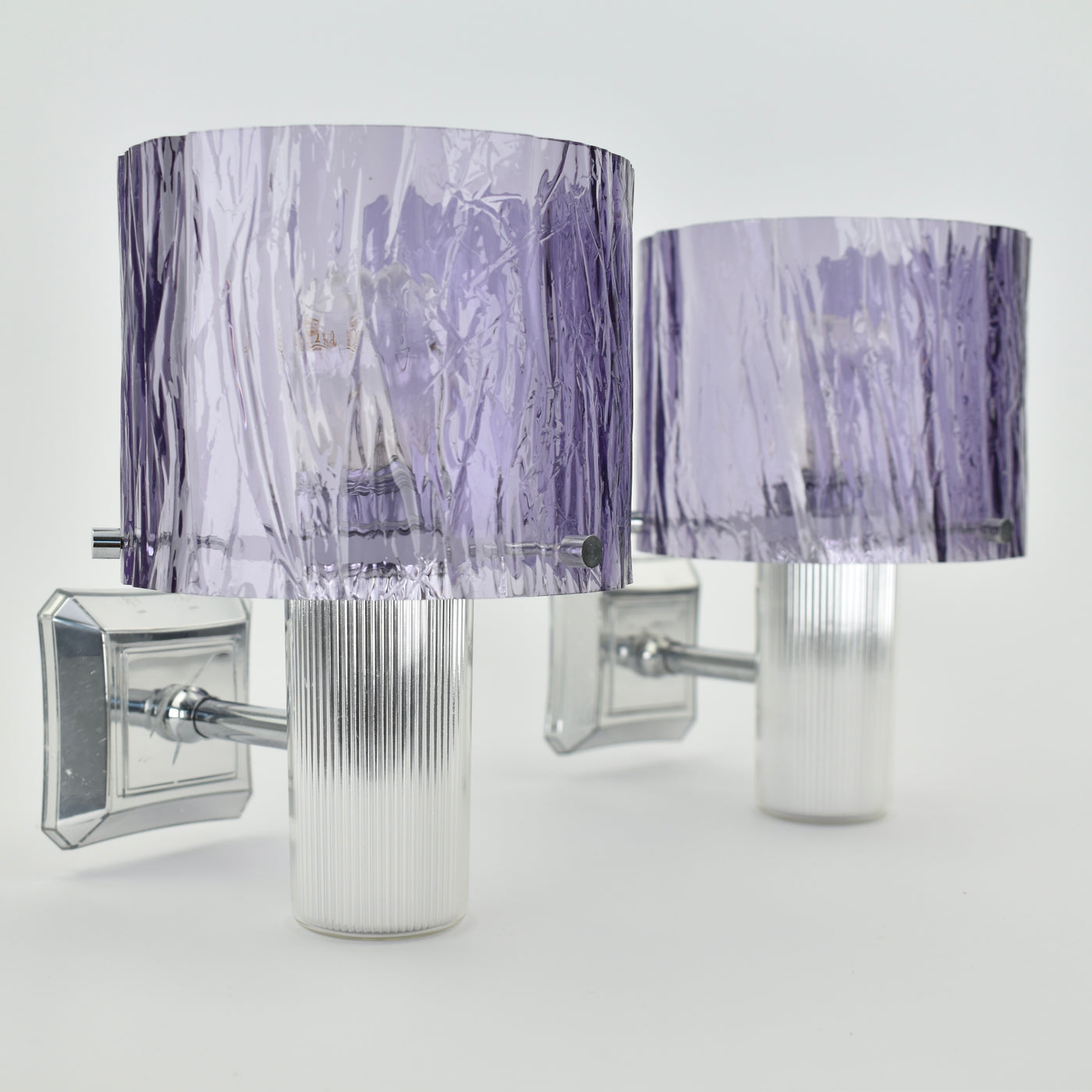 Mid Century Modern Amethyst & Silver Wall Sconces