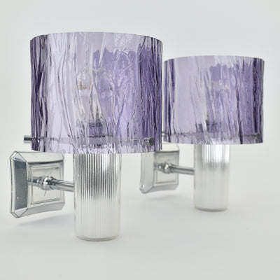 Mid Century Modern Amethyst & Silver Wall Sconces