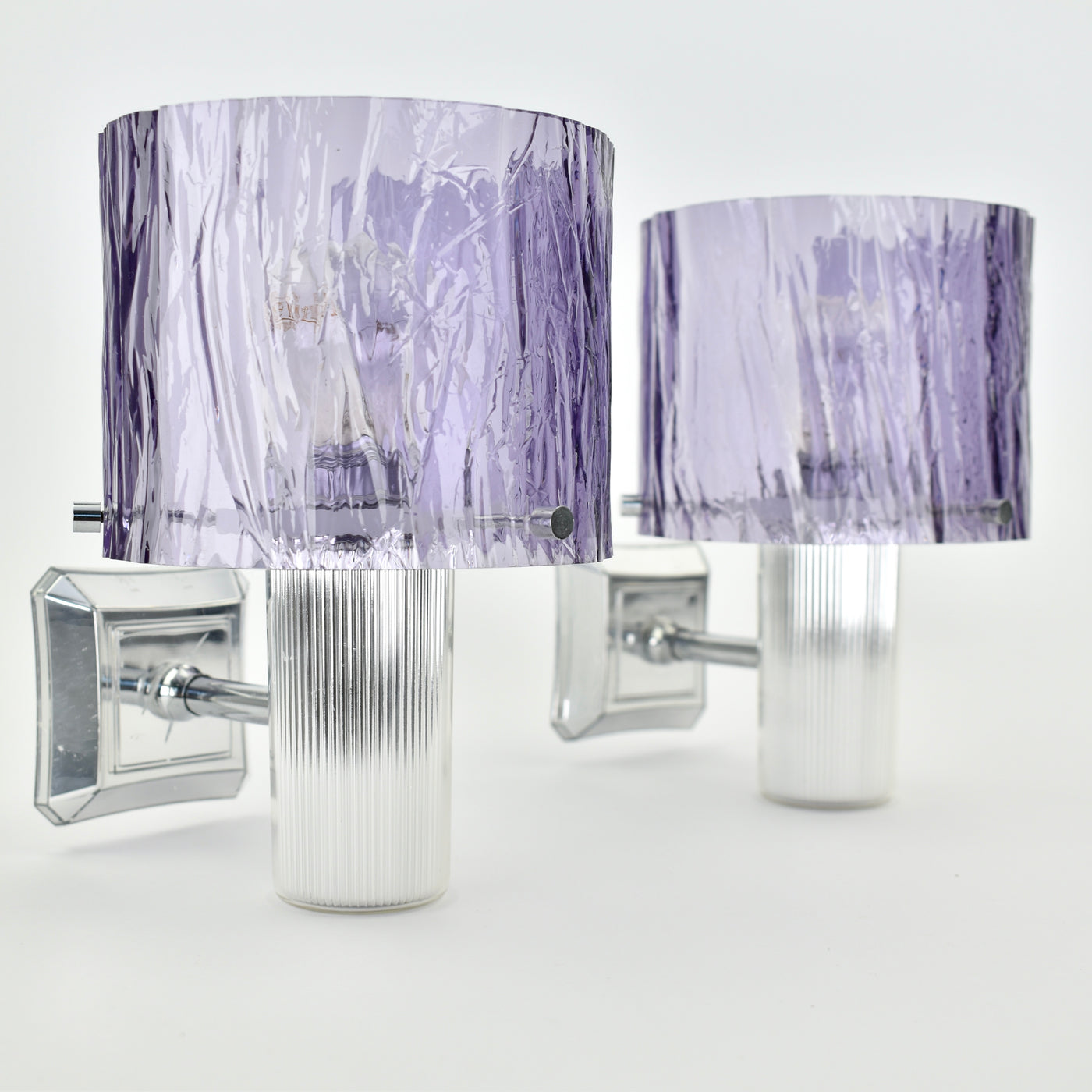 Mid Century Modern Amethyst & Silver Wall Sconces