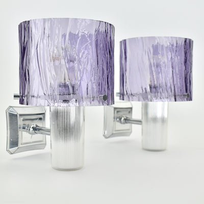 Mid Century Modern Amethyst & Silver Wall Sconces