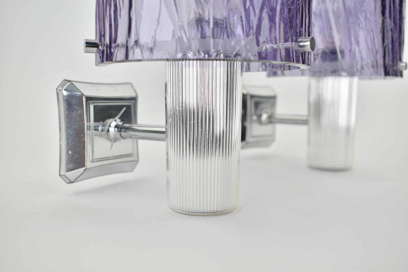 Mid Century Modern Amethyst & Silver Wall Sconces
