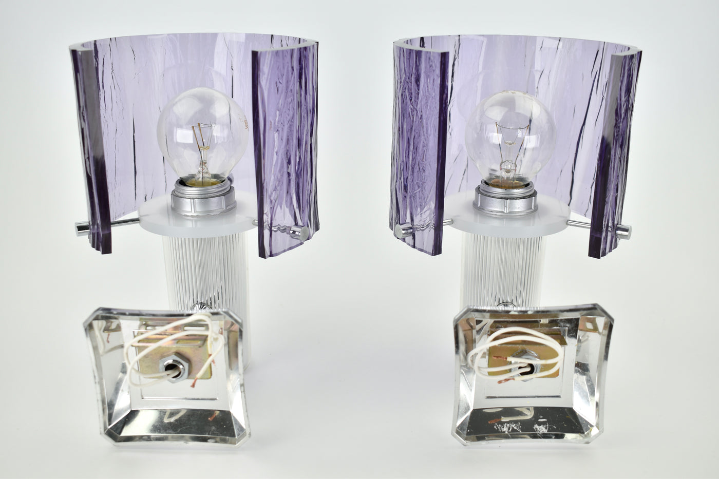 Mid Century Modern Amethyst & Silver Wall Sconces