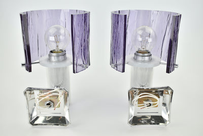 Mid Century Modern Amethyst & Silver Wall Sconces
