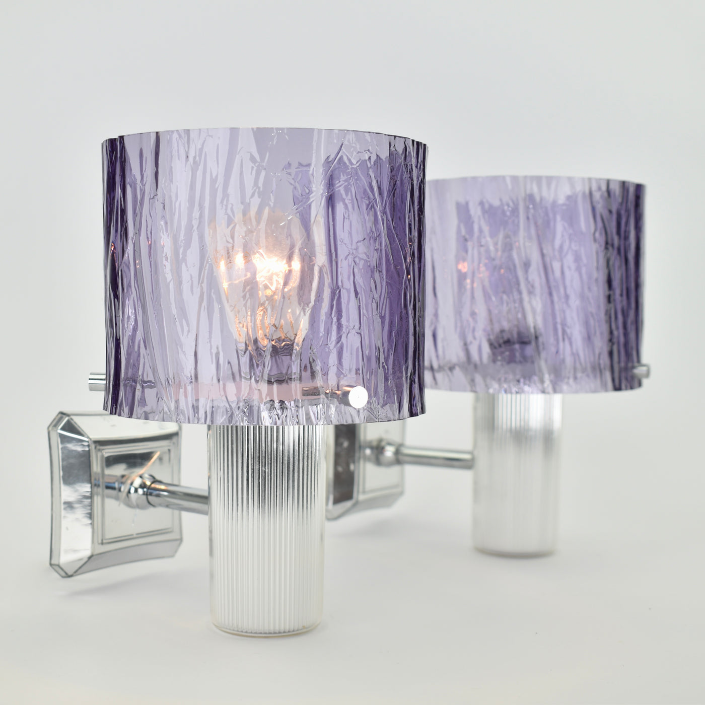 Mid Century Modern Amethyst & Silver Wall Sconces