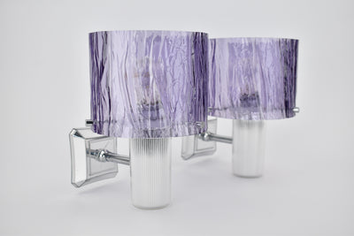 Mid Century Modern Amethyst & Silver Wall Sconces