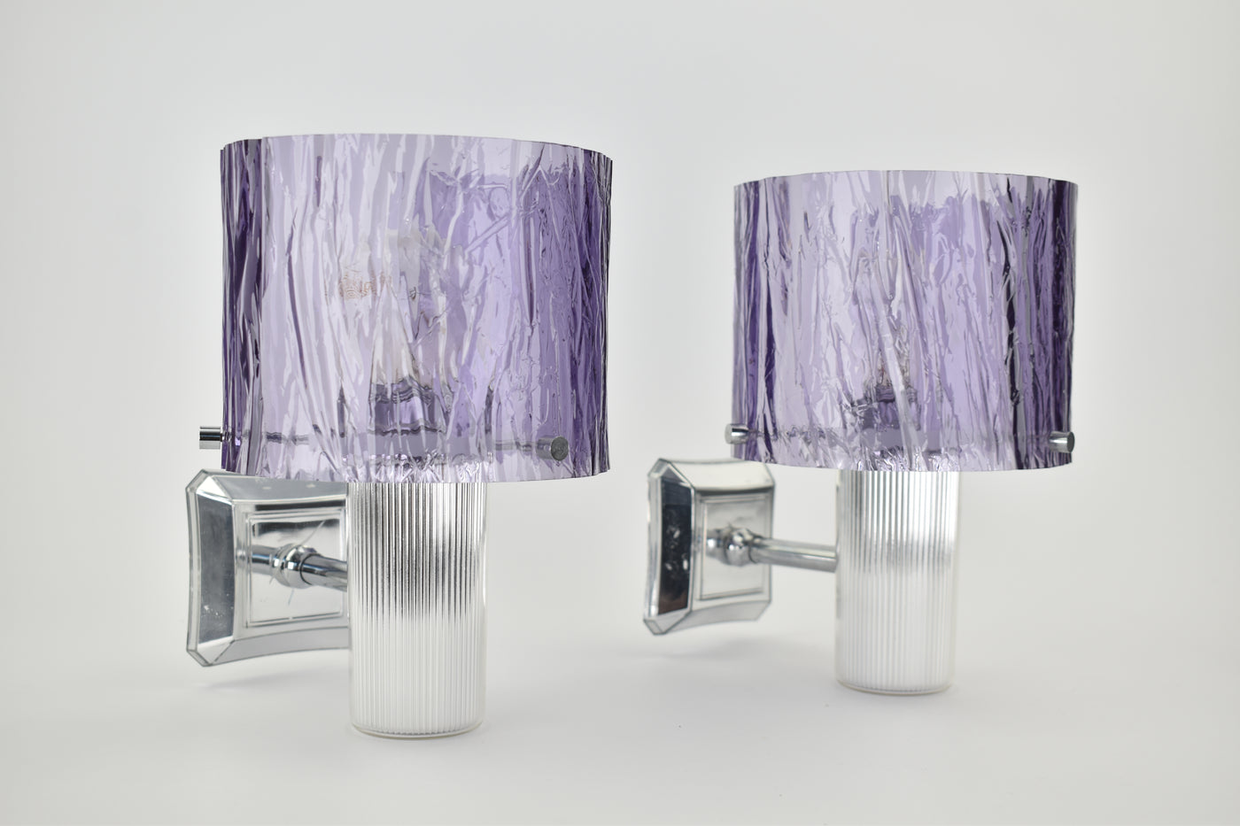 Mid Century Modern Amethyst & Silver Wall Sconces
