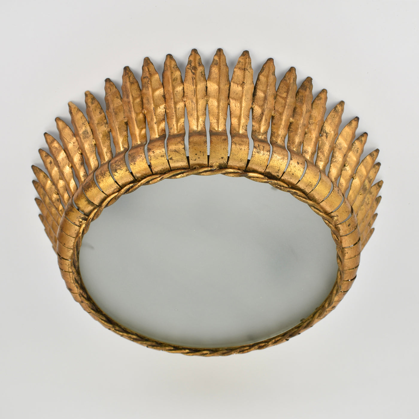 1950s Spanish gilded iron flush mount