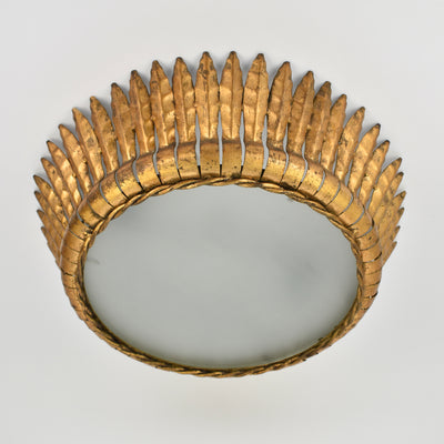 1950s Spanish gilded iron flush mount
