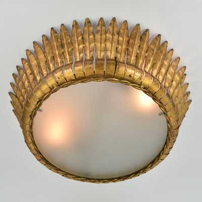 1950s Spanish gilded iron flush mount