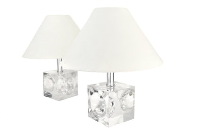 Stunning Set of Crystal Cubic Modernist Table Lamps