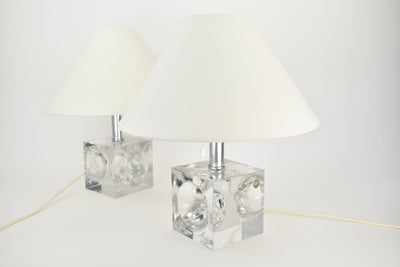 Stunning Set of Crystal Cubic Modernist Table Lamps