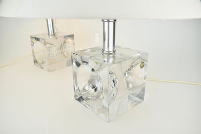 Stunning Set of Crystal Cubic Modernist Table Lamps